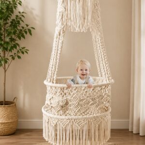 Handmade Macrame Hanging Bassinet for Newborns